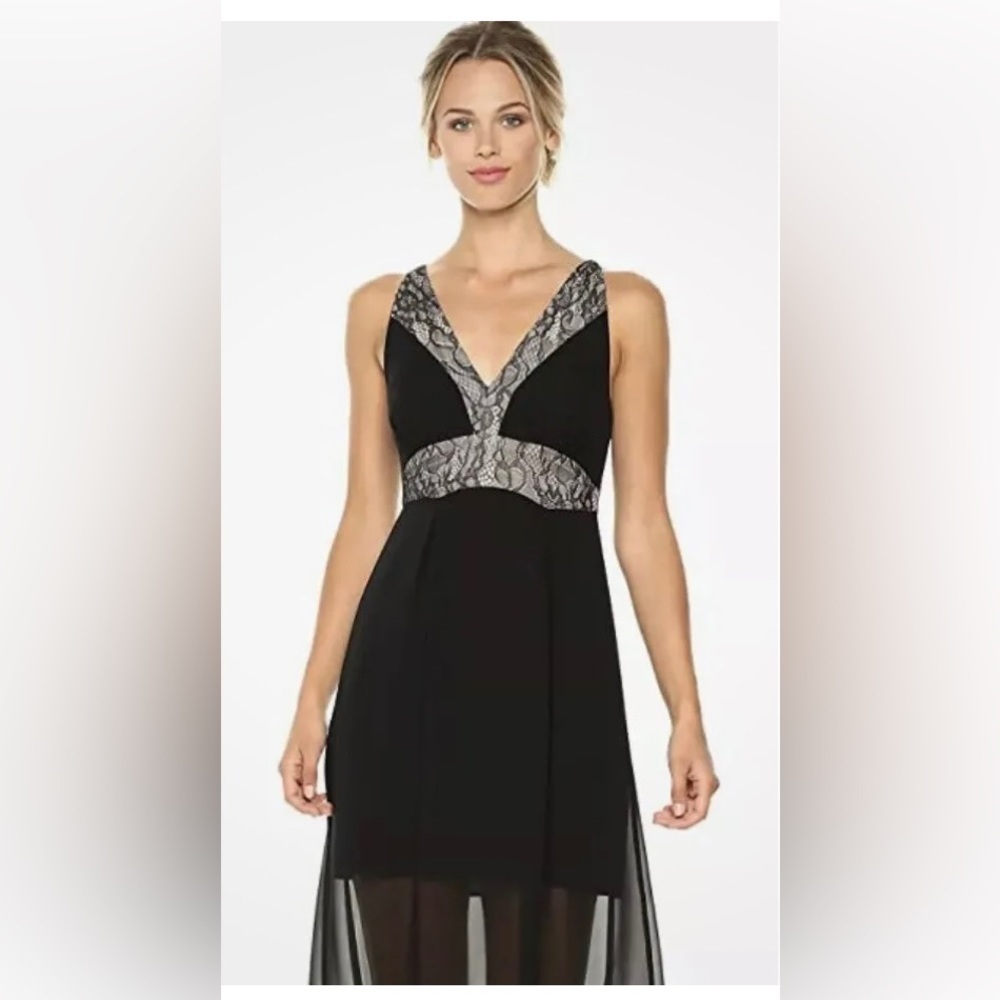 BCBGENERATION dress size 4 black tan lace panels long maxi party cocktail - Picture 3 of 14